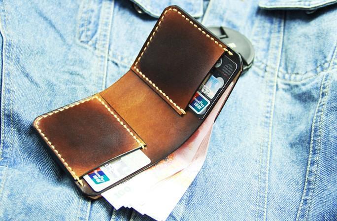 Vintage Coffee Leather Mens Slim Small Wallet Leather Bifold Wallets for Men