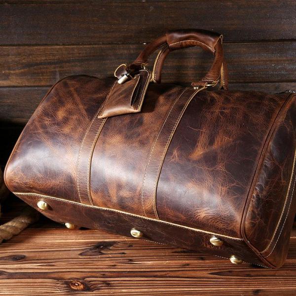 Vintage Leather Mens Large Weekender Bag Travel Bag Duffle Bag