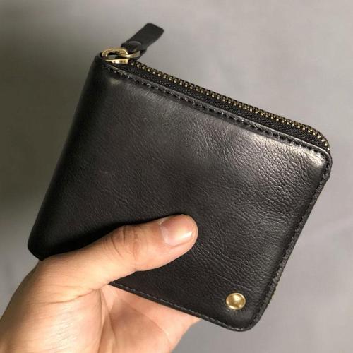 Genuine Leather Mens Cool Slim Zipper Leather Wallet Men Small Wallets Bifold for Men