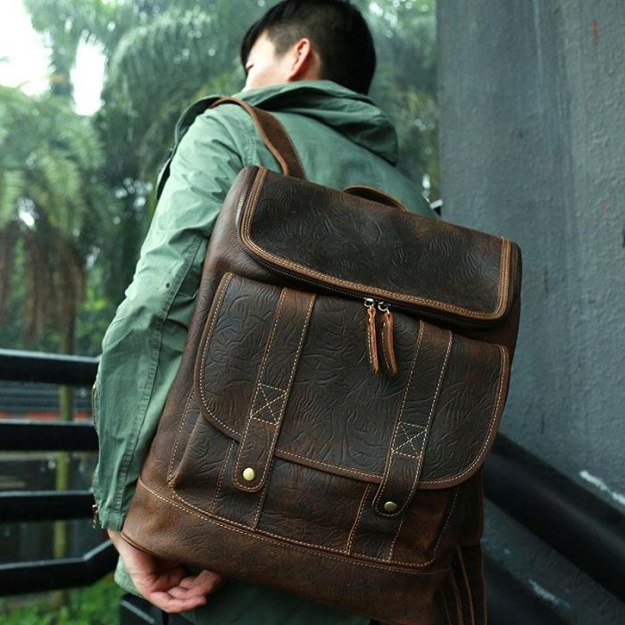 Cool Leather Coffee Mens Backpack Travel Backpacks Laptop Backpack for men