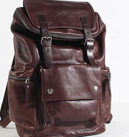 Genuine Leather Mens Cool Backpack Sling Bag Large Black Travel Bag Hiking Bag for men