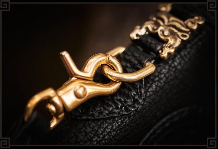 Handmade Leather Small Tooled Mens billfold Wallet Cool Chain Wallet Biker Wallet for Men