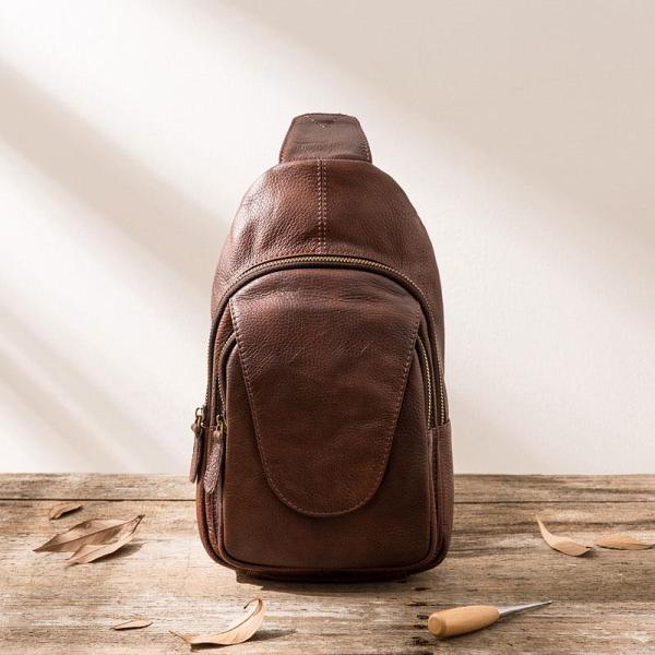 Coffee Leather Mens Sling Bag Sling Shoulder Bags Sling Backpacks for men