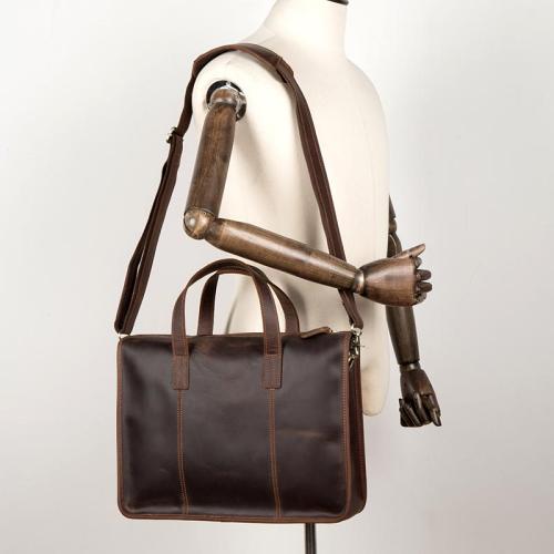 Vintage Dark Brown Leather Mens 12 inches Briefcase Laptop Side Bag Business Bags Work Bags for Men