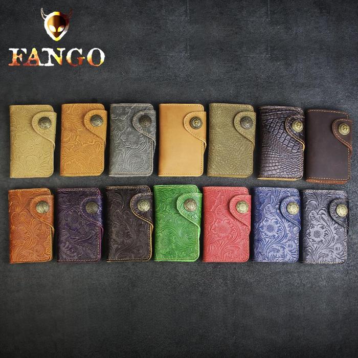 Handmade Leather Floral Mens Cool Key Wallet Wallet Card Holder Small Card Keychain Wallets for Men