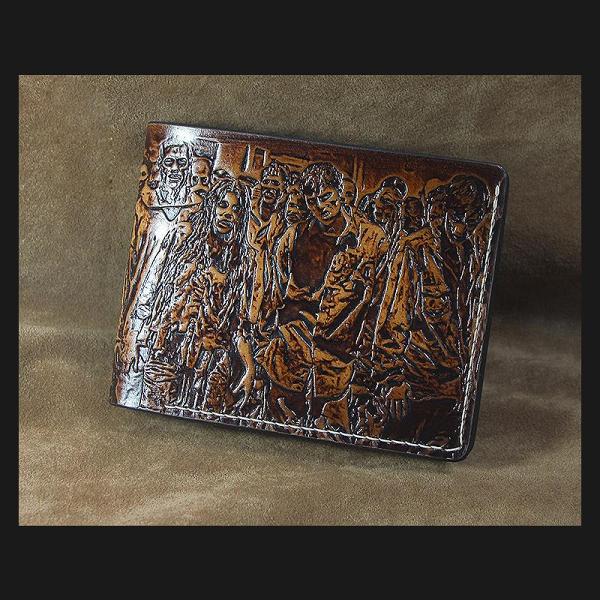 Handmade Leather Tooled TheWalkingDead Mens billfold Wallet Cool Leather Wallet Slim Wallet for Men