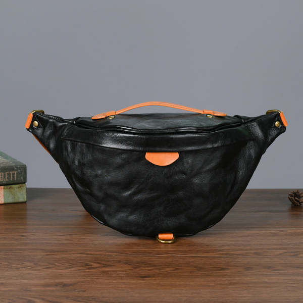 Black Leather Men Fanny Pack Waist Bag Black Hip Pack Leather Belt Bag Bumbag for Men