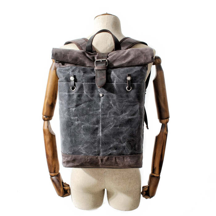 Waxed Canvas Leather Mens College Waterproof 15'' Computer Backpack Travel Backpack Hiking Bag for Men