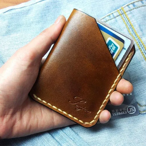 Mens Brown Leather Slim Front Pocket Wallets Leather Cards Wallet for Men