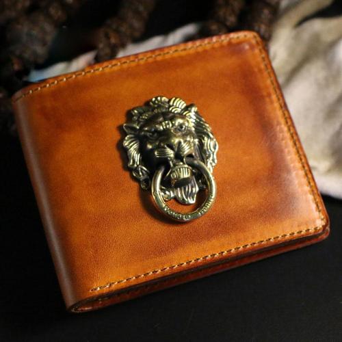 Handmade Leather Lion Mens billfold Wallet Cool Leather Wallet Slim Wallet for Men