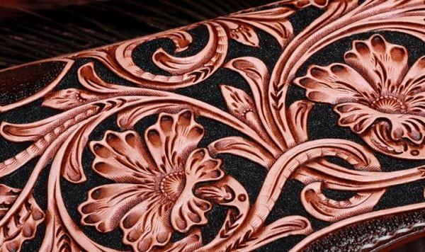 Handmade Leather Mens Tooled Floral Clutch Wallet Cool Wallet Long Wallets for Men Women