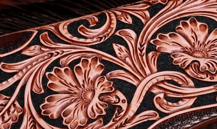 Handmade Leather Mens Tooled Floral Clutch Wallet Cool Wallet Long Wallets for Men Women