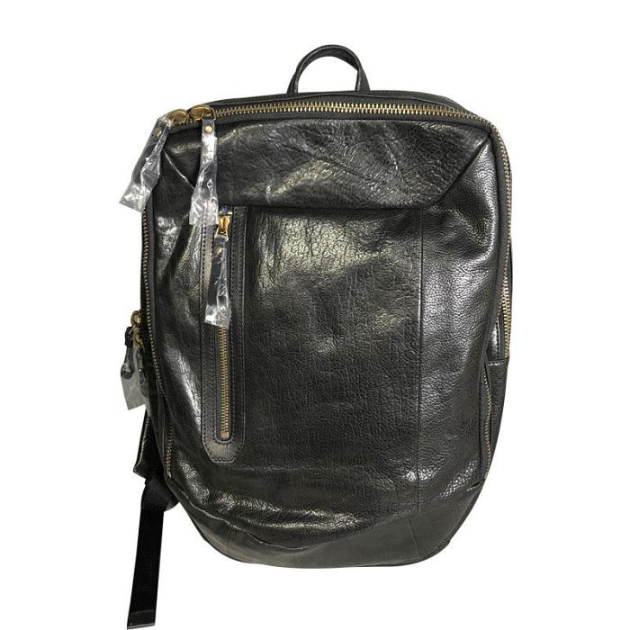 Genuine Leather Mens Cool Backpack Sling Bag Large Black Travel Bag Hiking Bag for men