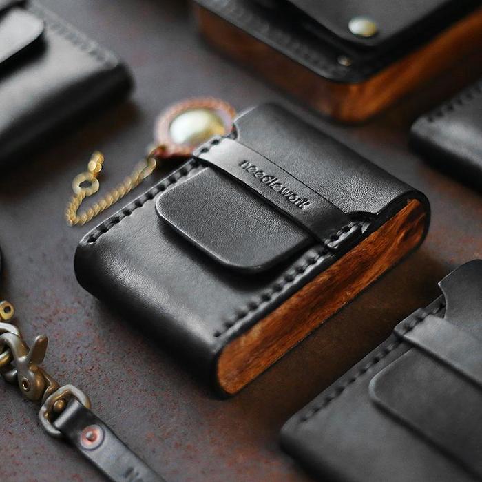 Cool Wooden Leather Black Mens Wallet Small Card Holder Coin Wallet for Men