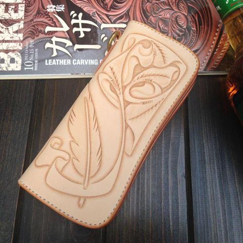 Handmade Leather Biker Wallet Tooled Floral Mens Cool Chain Wallet Trucker Wallet with Chain