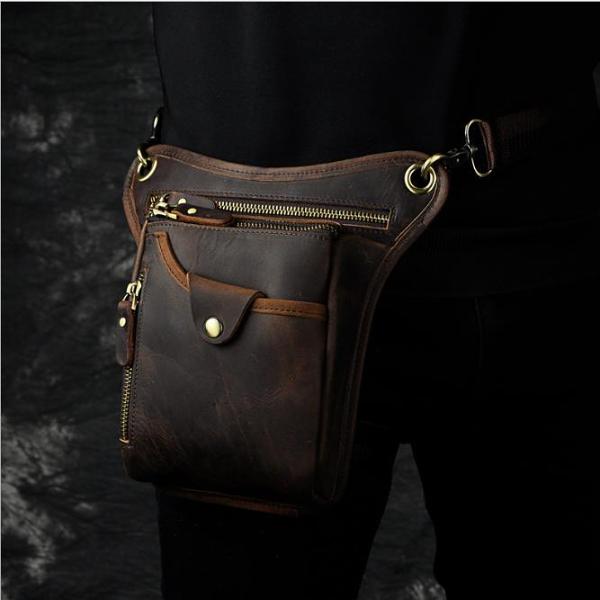 Leather Leg Bag Belt Pouch Mens Waist Bag Shoulder Bag for Men