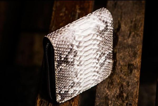 Handmade Leather Boa Skin Tooled Mens billfold Wallet Cool Slim Wallet Biker Wallet for Men