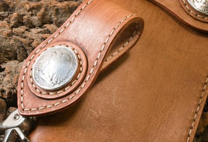 Handmade Leather Mens Cool Brown Chain Wallet Biker Trucker Wallet with Chain
