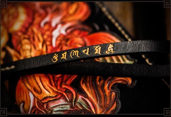 Handmade Leather Tooled Carp Mens Chain Biker Wallet Cool Leather Wallet Long Phone Wallets for Men