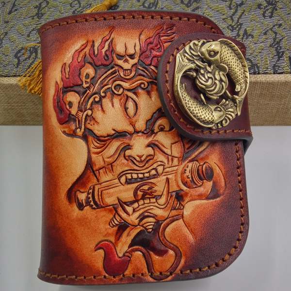 Handmade Leather Tooled Mah¨k¨la Mens Chain Biker Wallet Cool Leather Wallet Small Wallets for Men