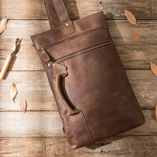 Coffee Leather Mens Cool Sling Bag Sling Shoulder Bags Sling Backpacks for men