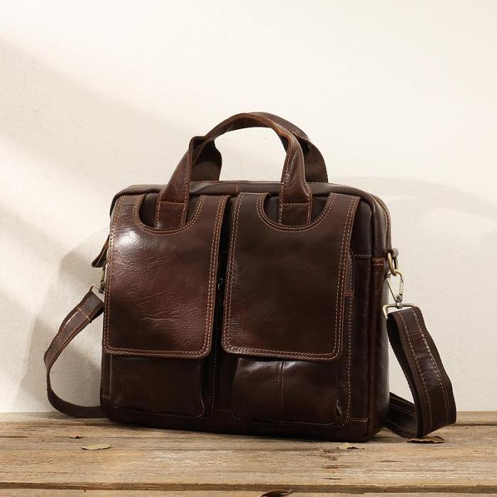 Cool Coffee Leather Mens 13 inches Vertical Briefcase Side Bag Messenger Bags Work Bags Courier Bag for Men