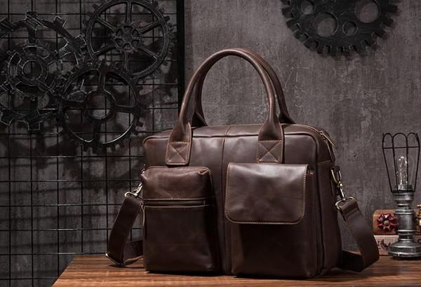 Cool Coffee Leather Mens Briefcase Work Handbag 15inch Laptop Bag Business Bag for Men