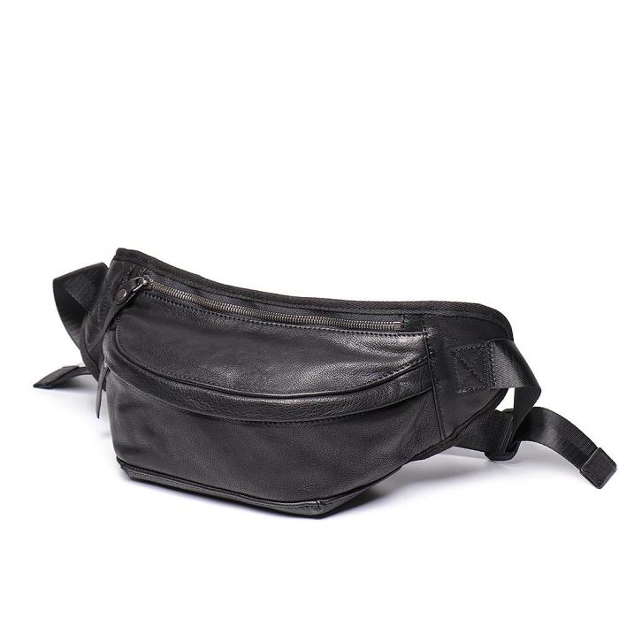Mens Black Leather Fanny Pack Leather Belt Bag Leather Cross body Fanny Pack Chest Bag For Men