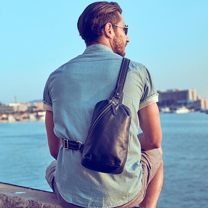 Leather Mens Cool Sling Bag Crossbody Bag Chest Bag for men