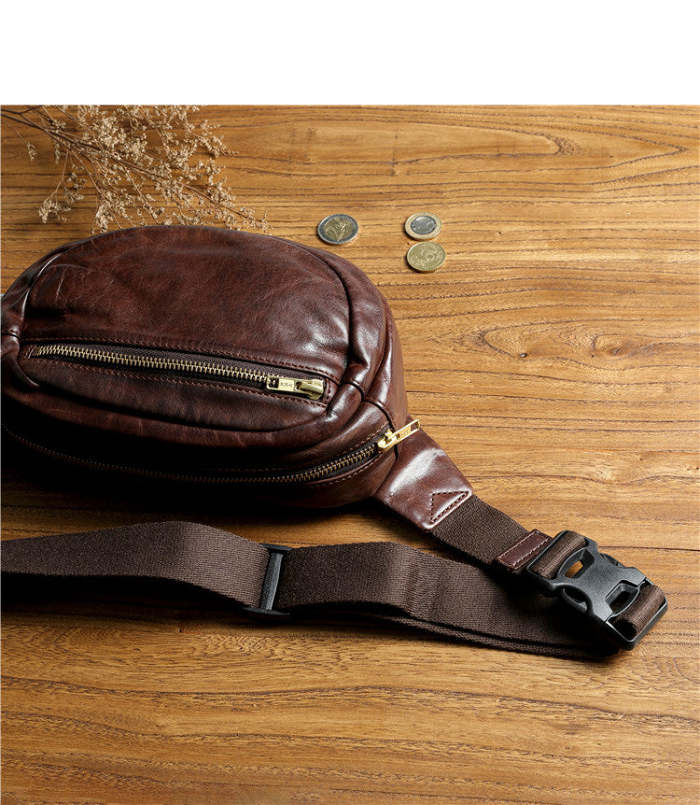 Leather Small Fanny Pack Crossbody Mens Small Chest Bag Hip Pack Small Leather Belt Bag Bumbag for Men