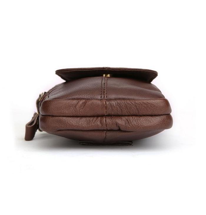 Vintage Brown Leather Men's Belt Pouch Cell Phone Holster Mini Side Bag For Men