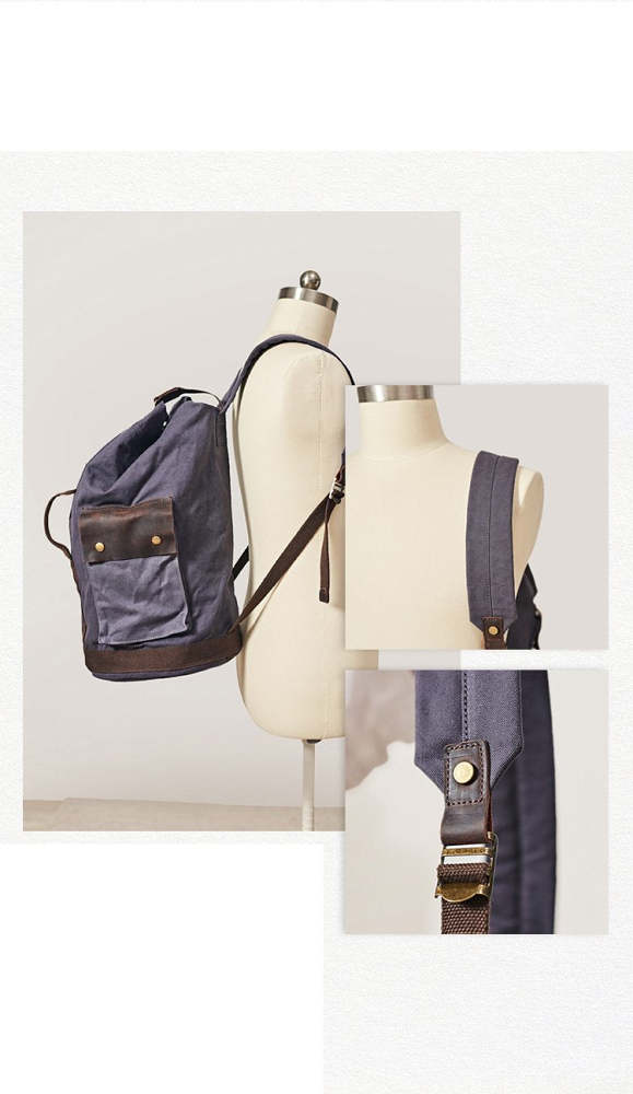 Waxed Canvas Leather Mens Large Backpack Canvas Travel Backpack Barrel Travel Backpacks for Men