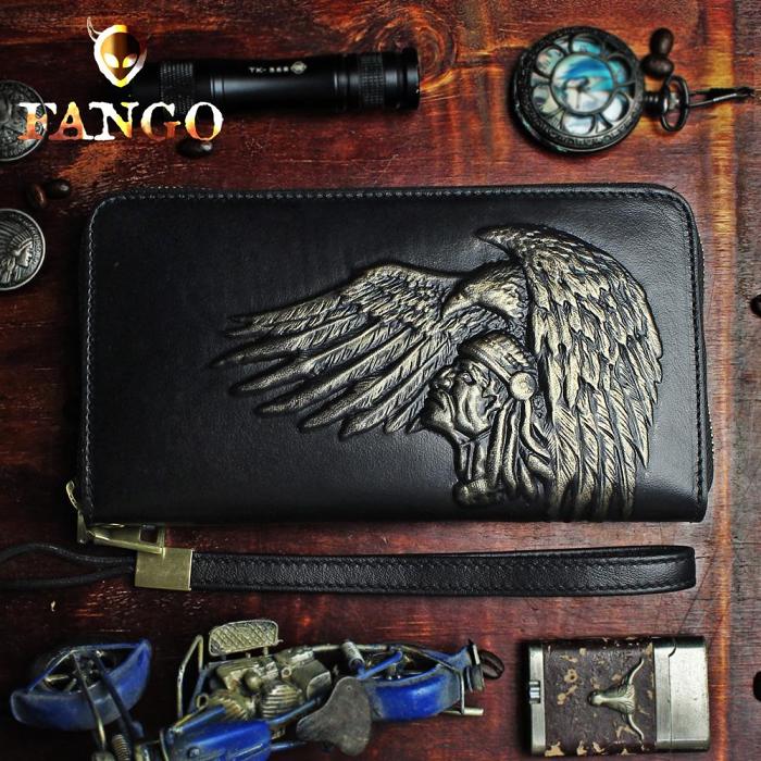 Handmade Leather Mens Tooled Indian Cool Zipper Phone Travel Long Wallet Card Holder Card Slim Clutch Wallets for Men