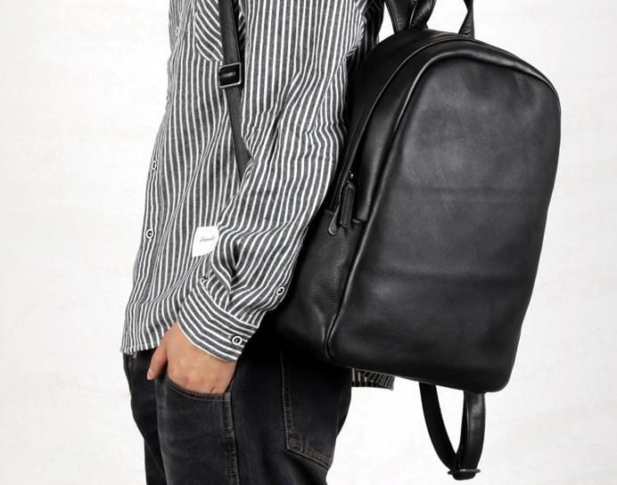 Genuine Leather Mens Cool Backpack Sling Bag Large Black Travel Bag Hiking Bag for men