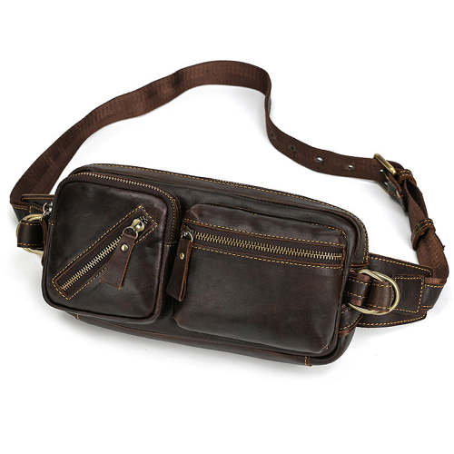 Cool Brown Leather Fanny Pack Mens Waist Bags Hip Pack Belt Bags Bumbags for Men