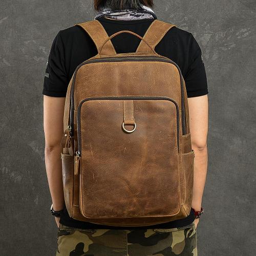 Cool Leather Mens 15 Retro Brown Hiking Backpack Travel Backpack College Backpack for Men