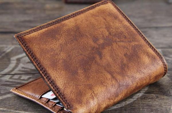 Handmade Genuine Leather Mens Cool Slim Leather Wallet Men Small Wallets Bifold for Men