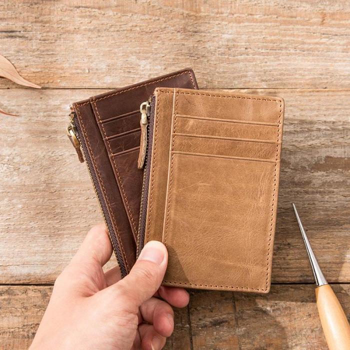 Cool Leather Mens Slim Front Pocket Wallet Small Wallets for Men