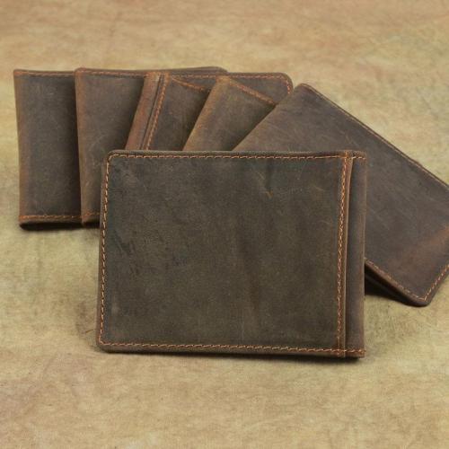 Cool Dark Brown Leather Mens Small Bifold Wallet billfold Wallet License Wallet for Men