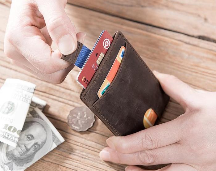 Handmade Leather Mens Cool Short Wallet Card Holder Small Card Slim Wallets for Men