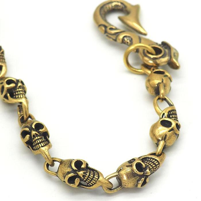 Cool Brass Handmade Skull 19'' Punk Rock Wallet Chain Biker Trucker Wallet Chain Pants Chain for Men
