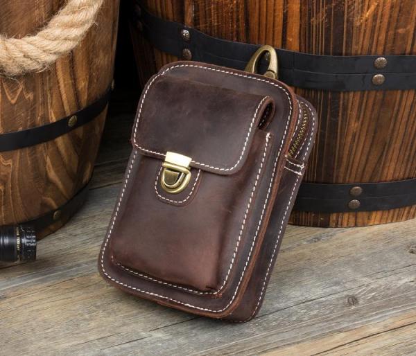 Leather Belt Pouch Mens Small Cases Waist Small Bag for Men
