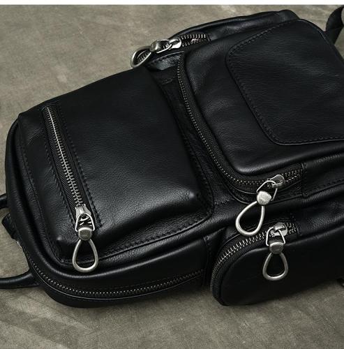 Cool Leather Mens 8 Black Backpack Sling Bag Chest Bag One Shoulder Backpack for Men