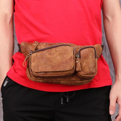Small Leather Fanny Pack Men's Brown Hip Bag BumBag Waist Bag For Men