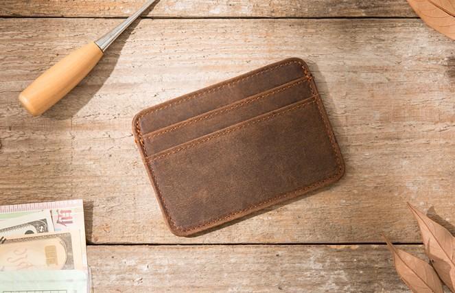 Mens Leather Slim Cards Holder Front Pocket Wallets Card Wallet for Men