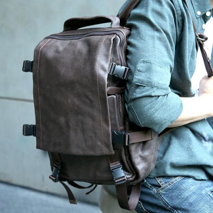 Cool Coffee Mens Leather Backpack Travel Backpacks Laptop Backpack for men