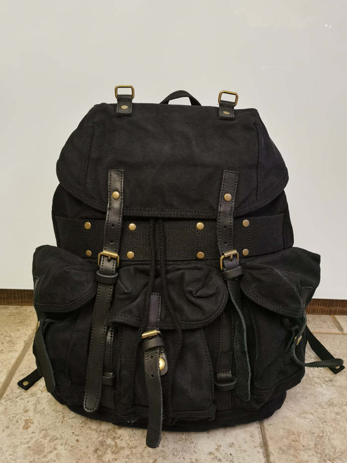 Khaki Mens Canvas Travel Backpack Canvas EDC Backpack Hiking Backpacks for Men