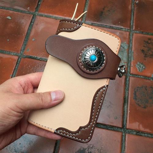 Handmade Leather Biker Wallet Mens Cool Short Chain Wallet Trucker Wallet with Chain