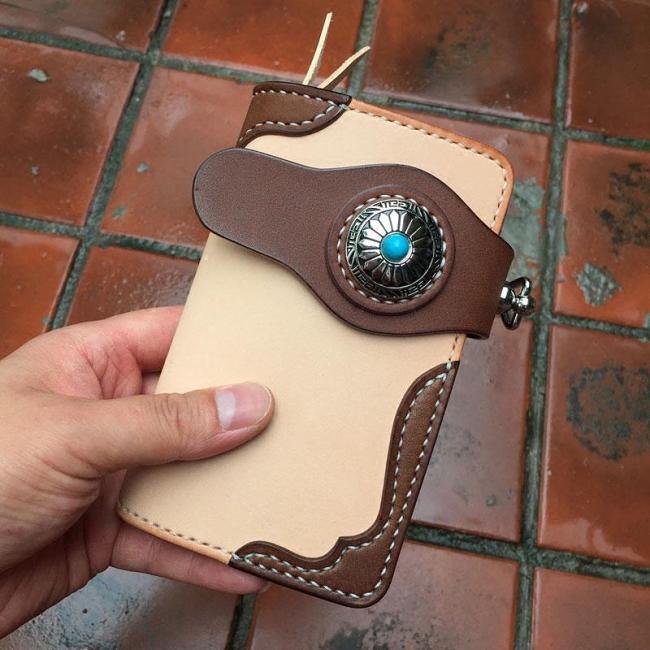 Handmade Leather Biker Wallet Mens Cool Short Chain Wallet Trucker Wallet with Chain