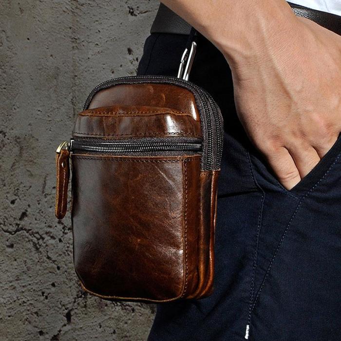 Mens Small Leather Belt Pouch Holster Belt Case Cell Phone Waist Pouch for Men